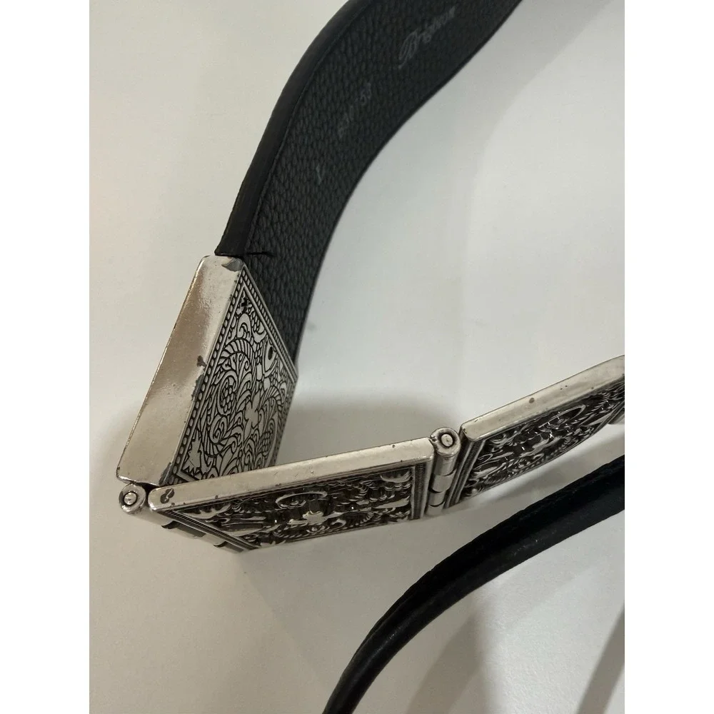 BRIGHTON SILVER BLACK LEATHER TIE WAIST BELT SZ LARGE‎